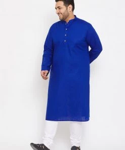 Vastramay Men's Plus Size Blue Cotton Kurta And Pyjama Set Plus Size Collection