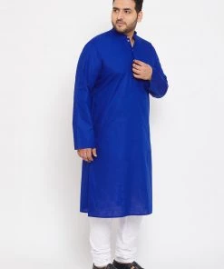 Vastramay Men's Plus Size Blue Cotton Kurta And Pyjama Set Plus Size Collection