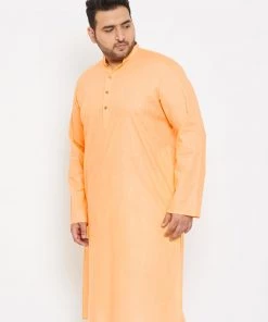 Vastramay Plus Size Collection Men's Plus Size Peach Cotton Kurta