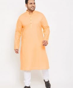 Vastramay Men's Plus Size Peach Cotton Kurta And Pyjama Set Plus Size Collection