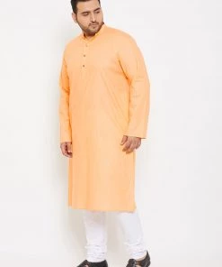 Vastramay Men's Plus Size Peach Cotton Kurta And Pyjama Set Plus Size Collection