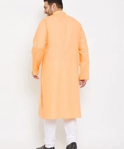 Vastramay Men's Plus Size Peach Cotton Kurta And Pyjama Set Plus Size Collection