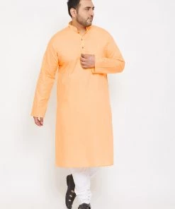 Vastramay Men's Plus Size Peach Cotton Kurta And Pyjama Set Plus Size Collection