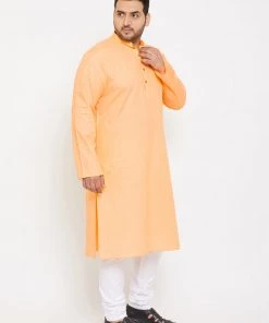 Vastramay Men's Plus Size Peach Cotton Kurta And Pyjama Set Plus Size Collection
