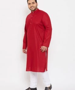 Vastramay Men's Plus Size Maroon Cotton Kurta And Pyjama Set Plus Size Collection