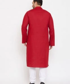 Vastramay Men's Plus Size Maroon Cotton Kurta And Pyjama Set Plus Size Collection