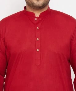 Vastramay Men's Plus Size Maroon Cotton Kurta And Pyjama Set Plus Size Collection