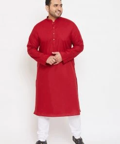 Vastramay Men's Plus Size Maroon Cotton Kurta And Pyjama Set Plus Size Collection
