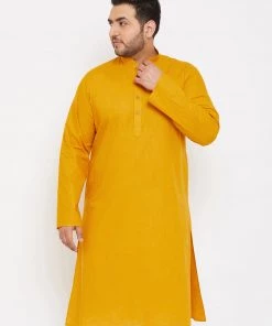 Vastramay Men's Plus Size Mustard Cotton Kurta