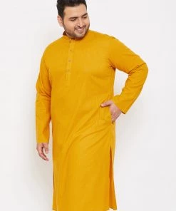 Vastramay Men's Plus Size Mustard Cotton Kurta