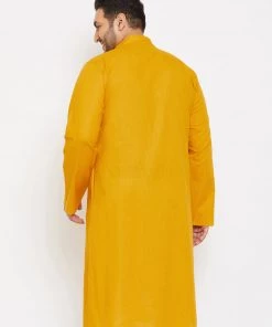 Vastramay Men's Plus Size Mustard Cotton Kurta