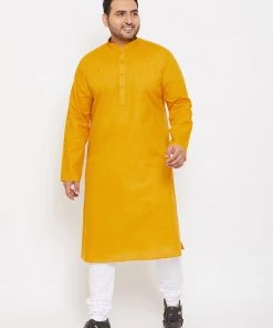 Vastramay Men's Plus Size Mustard Cotton Kurta