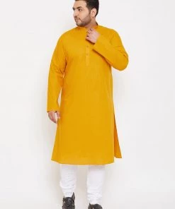 Vastramay Plus Size Collection Men's Plus Size Mustard Cotton Kurta And Pyjama Set