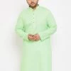 Vastramay Men's Plus Size Mint Green Cotton Kurta Plus Size Collection