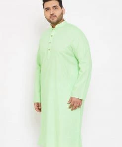Vastramay Men's Plus Size Mint Green Cotton Kurta Plus Size Collection