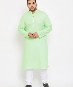 Vastramay Plus Size Collection Men's Plus Size Mint Green Cotton Kurta And Pyjama Set