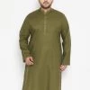 Vastramay Plus Size Collection Men's Plus Size Mahendi Green Cotton Blend Kurta