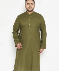 Vastramay Plus Size Collection Men's Plus Size Mahendi Green Cotton Blend Kurta
