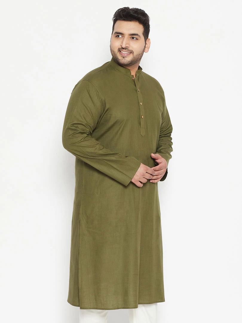 Vastramay Plus Size Collection Men's Plus Size Mahendi Green Cotton Blend Kurta 4 Vastramay Plus Size Collection Men's Plus Size Mahendi Green Cotton Blend Kurta