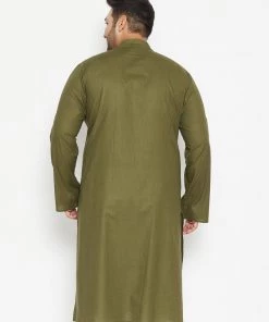 Vastramay Plus Size Collection Men's Plus Size Mahendi Green Cotton Blend Kurta 10 Vastramay Plus Size Collection Men's Plus Size Mahendi Green Cotton Blend Kurta