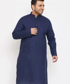Vastramay Men's Plus Size Navy Blue Cotton Kurta Plus Size Collection
