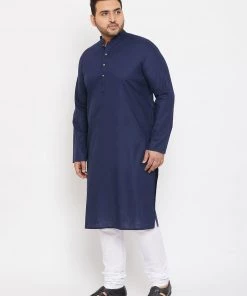Vastramay Men's Plus Size Navy Blue Cotton Kurta And Pyjama Set Plus Size Collection