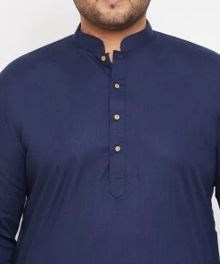 Vastramay Men's Plus Size Navy Blue Cotton Kurta And Pyjama Set Plus Size Collection