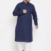Vastramay Men's Plus Size Navy Blue Cotton Kurta And Pyjama Set Plus Size Collection