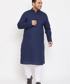 Vastramay Men's Plus Size Navy Blue Cotton Kurta And Pyjama Set Plus Size Collection