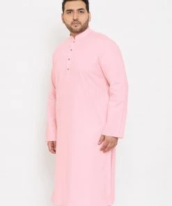 Vastramay Men's Plus Size Pink Cotton Kurta Plus Size Collection