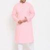 Vastramay Men's Plus Size Pink Cotton Kurta And Pyjama Set