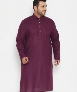 Vastramay Men's Plus Size Purple Cotton Blend Kurta Plus Size Collection
