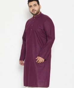Vastramay Men's Plus Size Purple Cotton Blend Kurta Plus Size Collection