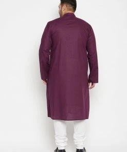 Vastramay Plus Size Collection Men's Plus Size Purple And White Cotton Blend Kurta Pyjama Set