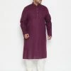 Vastramay Men's Plus Size Purple And Cream Cotton Blend Kurta Pyjama Set 1 Vastramay Men's Plus Size Purple And Cream Cotton Blend Kurta Pyjama Set