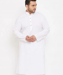 Vastramay Men's Plus Size White Cotton Kurta