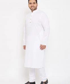 Vastramay Plus Size Collection Men's Plus Size White Cotton Kurta And Pyjama Set