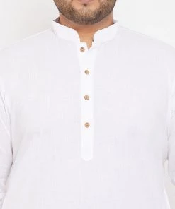 Vastramay Plus Size Collection Men's Plus Size White Cotton Kurta And Pyjama Set