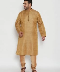 Vastramay Men's Plus Size Beige Viscose Blend Kurta Plus Size Collection