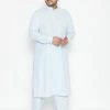 Vastramay Men's Plus Size Aqua Blue Cotton Blend Pathani Set