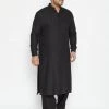Vastramay Men's Plus Size Black Cotton Blend Pathani Set