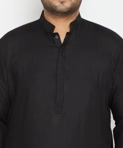 Vastramay Men's Plus Size Black Cotton Blend Pathani Set