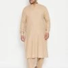 Vastramay Holi Men's Plus Size Light Brown Cotton Blend Pathani Set