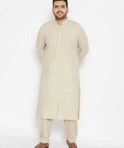 Vastramay Men's Plus Size Green Cotton Blend Pathani Set Plus Size Collection