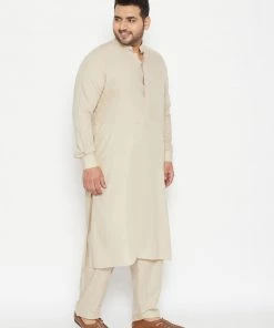 Vastramay Men's Plus Size Green Cotton Blend Pathani Set Plus Size Collection
