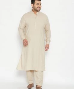 Vastramay Men's Plus Size Green Cotton Blend Pathani Set Plus Size Collection