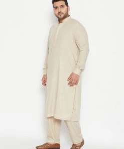 Vastramay Men's Plus Size Green Cotton Blend Pathani Set Plus Size Collection