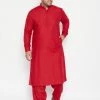 Vastramay Plus Size Collection Men's Plus Size Maroon Cotton Blend Pathani Set