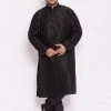 VASTRAMAY Men's Plus Size Black Cotton Silk Blend Kurta And Pyjama Set