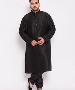 VASTRAMAY Men's Plus Size Black Cotton Silk Blend Kurta And Pyjama Set